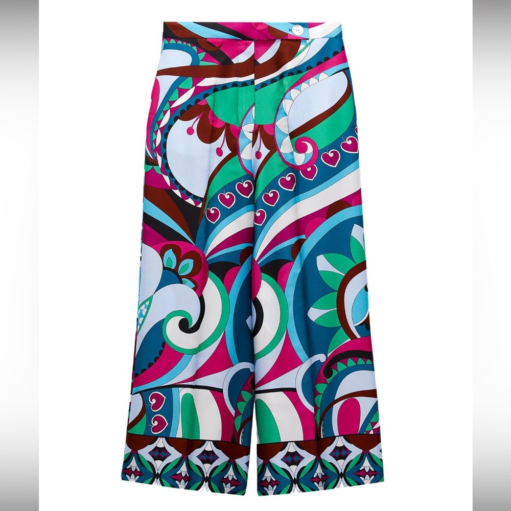 Zara  Abstract Pattern Wide-Leg Pants